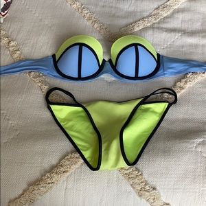 Neon yellow and blue swimsuit